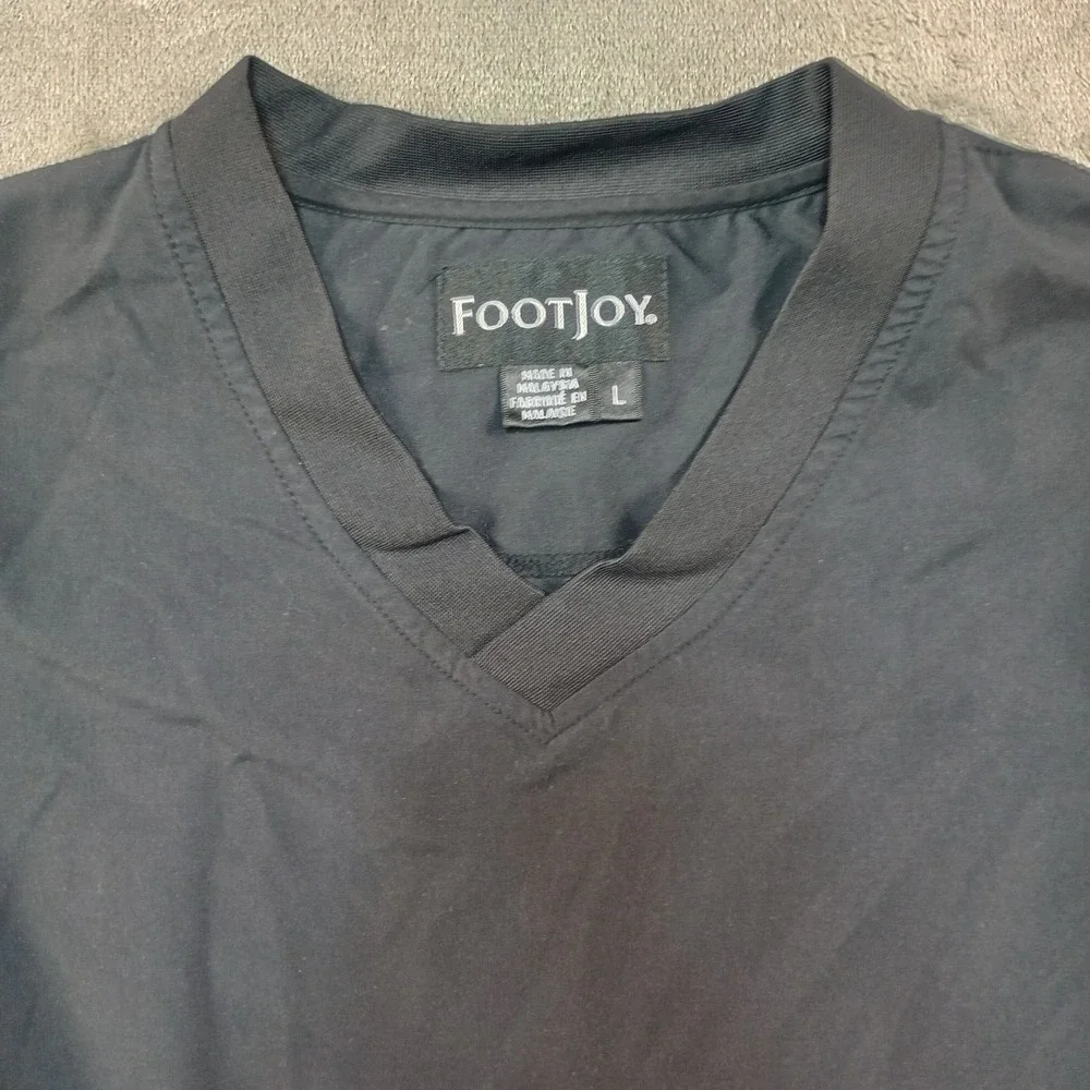 FootJoy Pullover Windbreaker Jacket Mens Large Black `1/2 Sleeves V-Neck Pockets